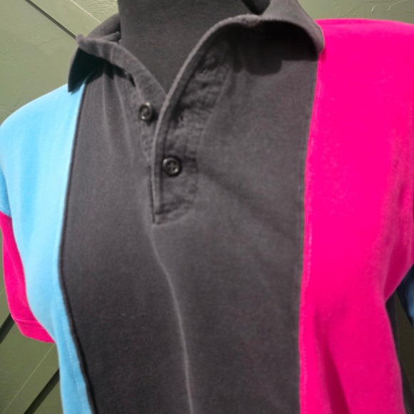 CLIFE VTG‎ Color Block Polo Shirt Cropped Short Sleeve Top Size Large - Picture 2 of 7